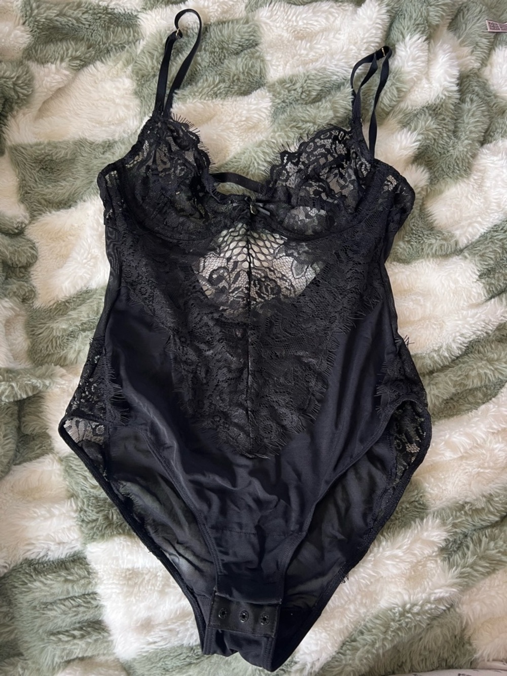 Lace Trim Black Bodysuit